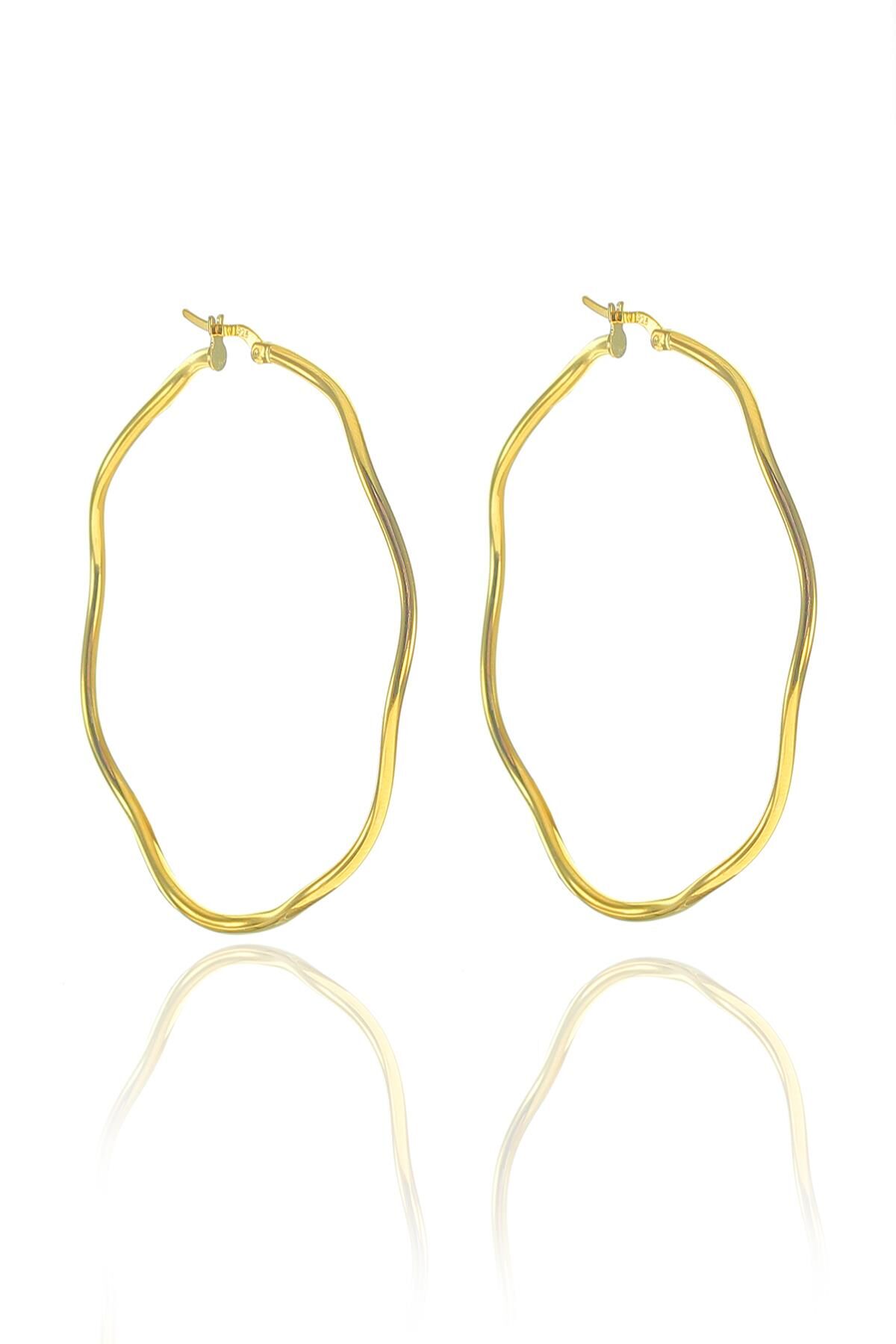 Gümüş yaldızlı büyük halka şarnel küpe SGTL8953