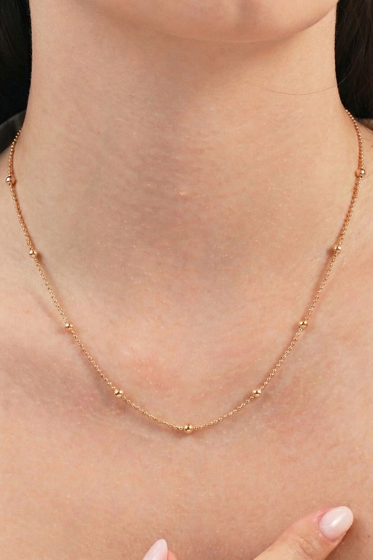 925 Ayar Gümüş Zincir Rose  Kaplama İtalyan Hepsi Top Top Zincir Kolye SGTL13316ROSE