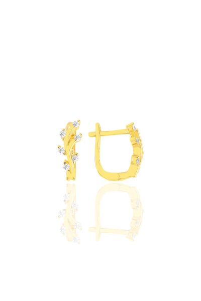 Gümüş altın yaldızlı  zirkon taşlı yaprak modeli klipsli j küpe  SGTL11430GOLD