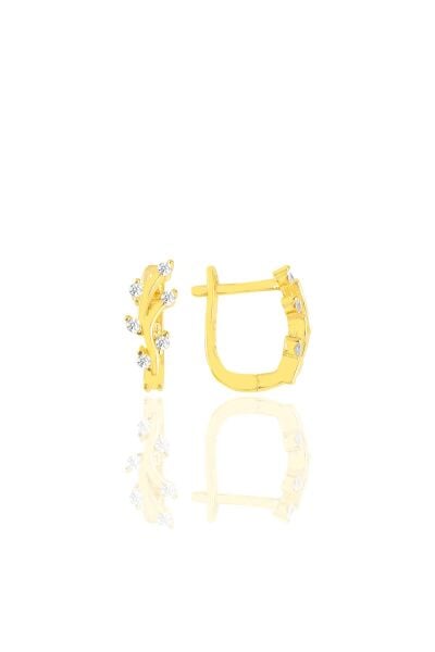 Gümüş altın yaldızlı  zirkon taşlı yaprak modeli klipsli j küpe  SGTL11430GOLD