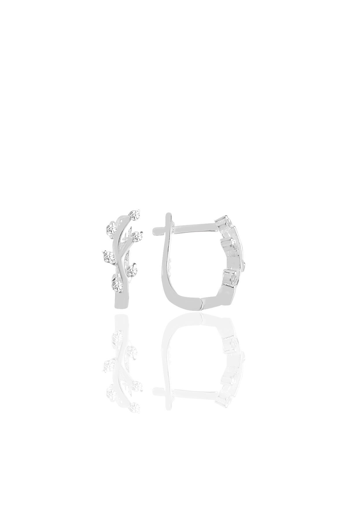 Gümüş  zirkon  taşlı yaprak modeli  klipsli j küpe  SGTL11430RODAJ