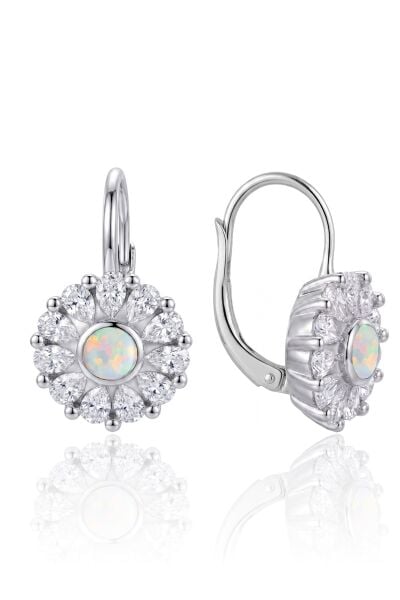 925 Ayar Gümüş Küpe Opal ve Damla Kesim Zirkon Taşlı Işıltılı Çiçek Küpe SGTL13374RODAJ
