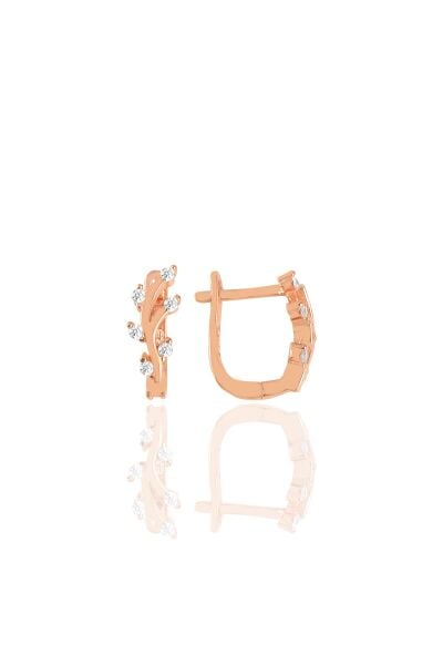 Gümüş  rose zirkon taşlı yaprak modeli klipsli j küpe  SGTL11430ROSE