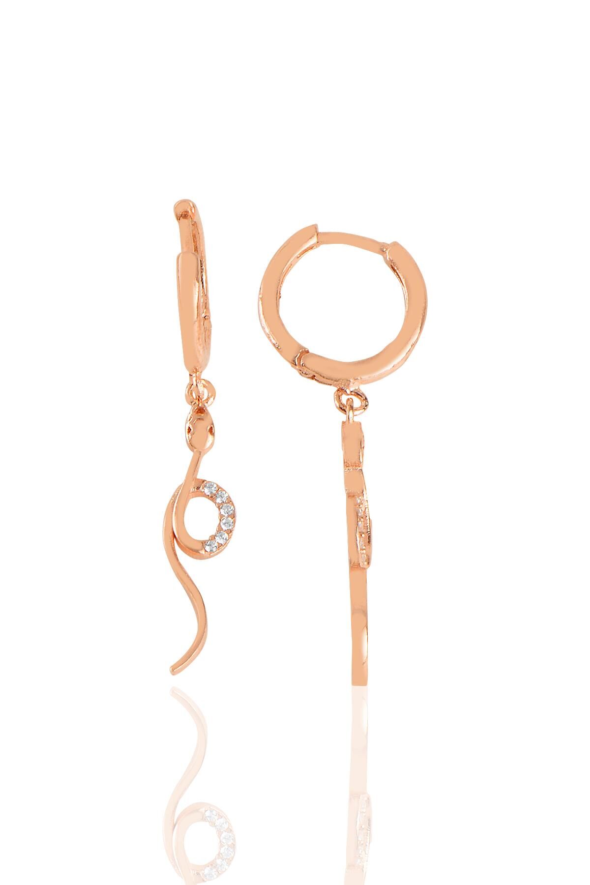 Gümüş rose zirkon taşlı yılan küpe SGTL11431ROSE