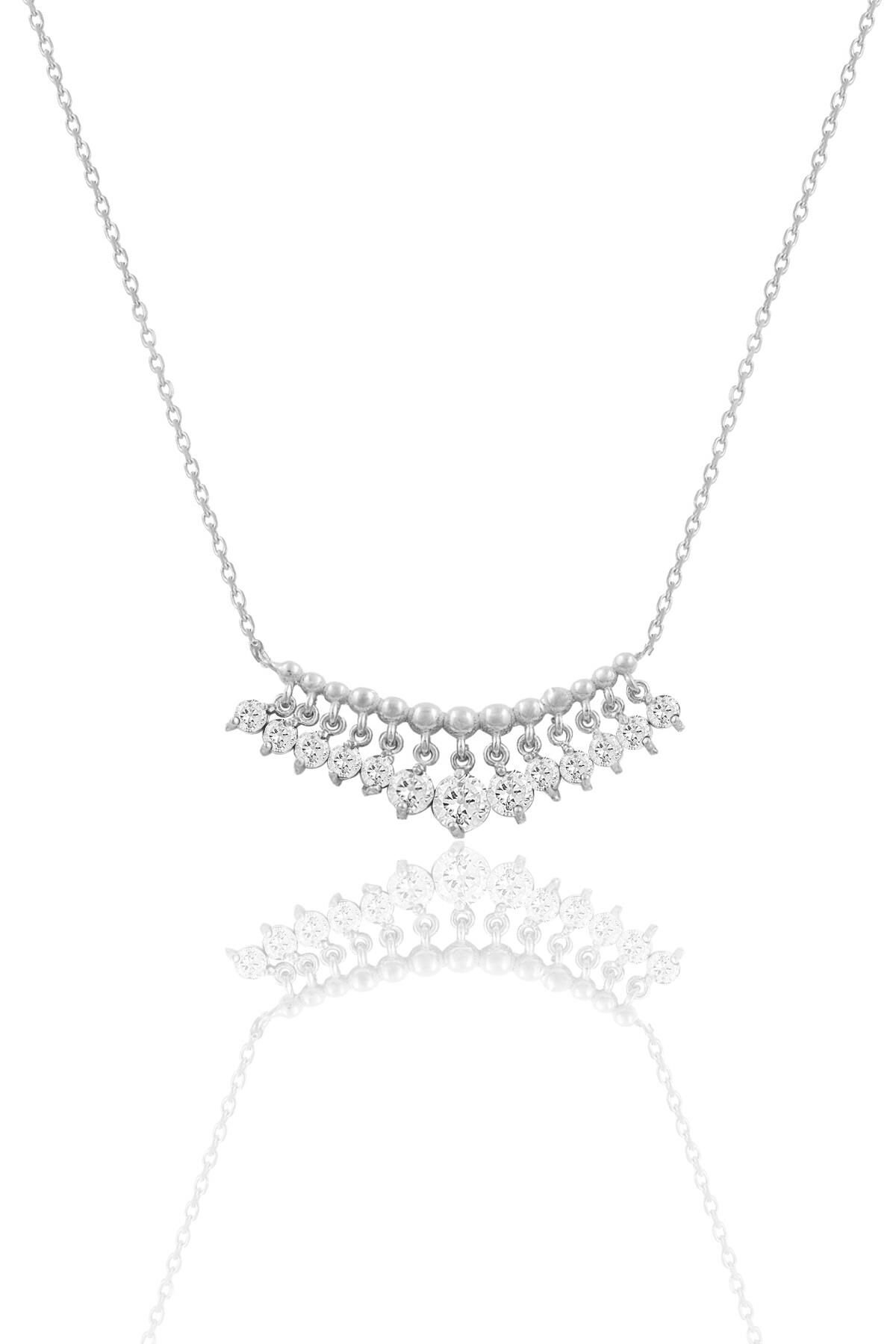 Gümüş rodyumlu zirkon taşlı shakira kolye SGTL11749BEYAZ