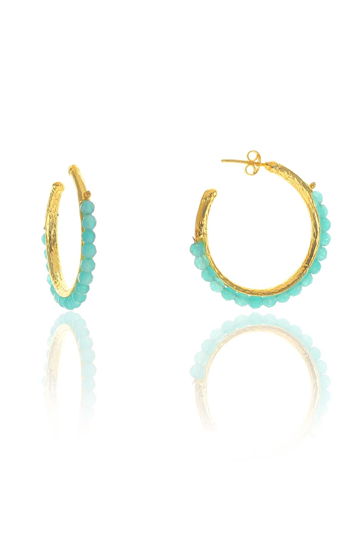 Gümüş yaldızlı turkuaz taşlı dizi halka küpe SGTL8959