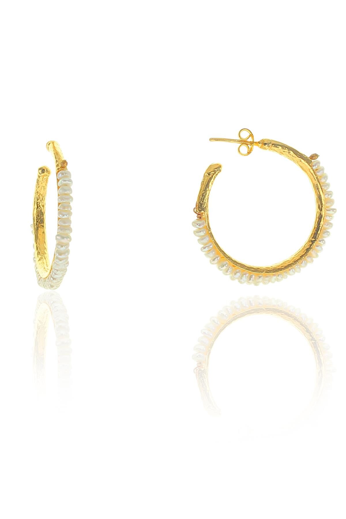 Gümüş yaldızlı incili dizi halka küpe SGTL8960