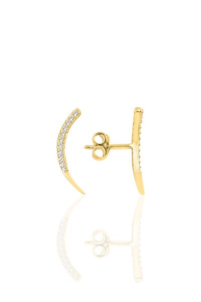 Gümüş altın yaldızlı zirkon taşlı ay modeli küpe SGTL9936GOLD