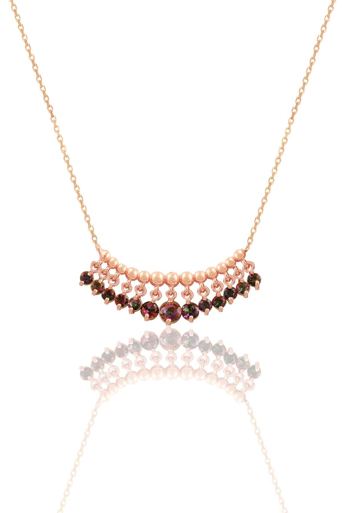 Gümüş rose mistik taşlı shakira kolye SGTL11748MOR