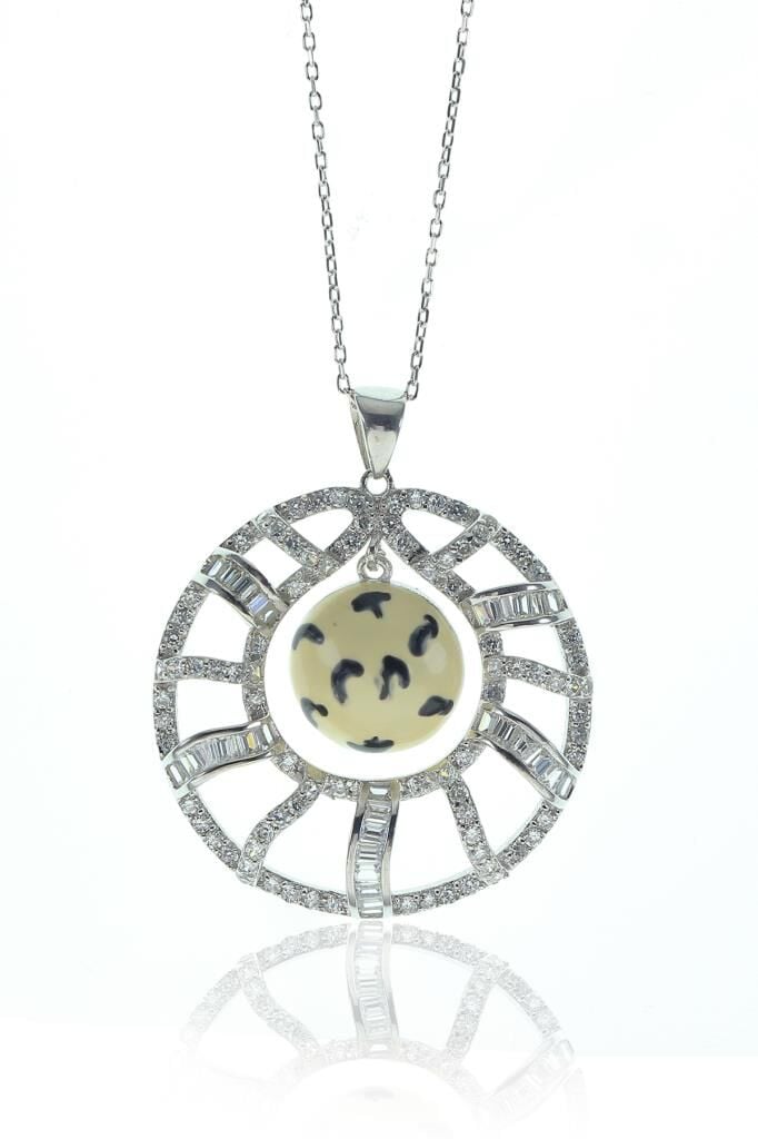 Baget taşlı mineli daire kolye SGTL8386