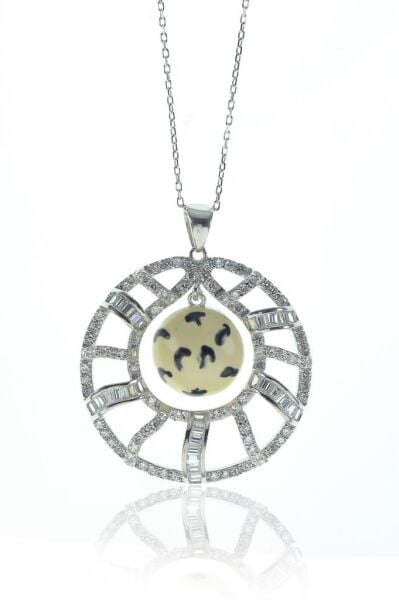 Baget taşlı mineli daire kolye SGTL8386