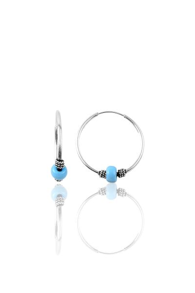 Gümüş  17 mm turkuaz taşlı halka küpe SGTL9503