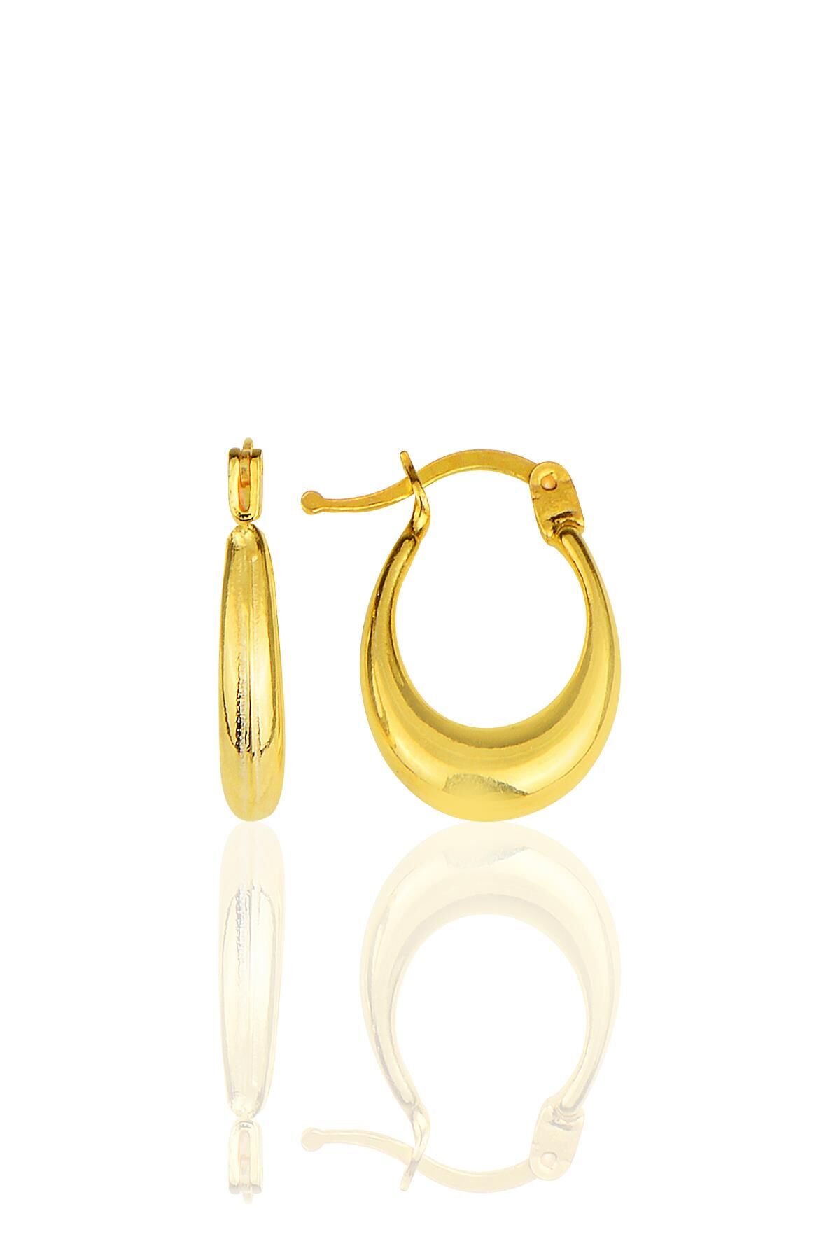 Gümüş altın yaldızlı sade u model şarnel halka küpe  SGTL11553GOLD