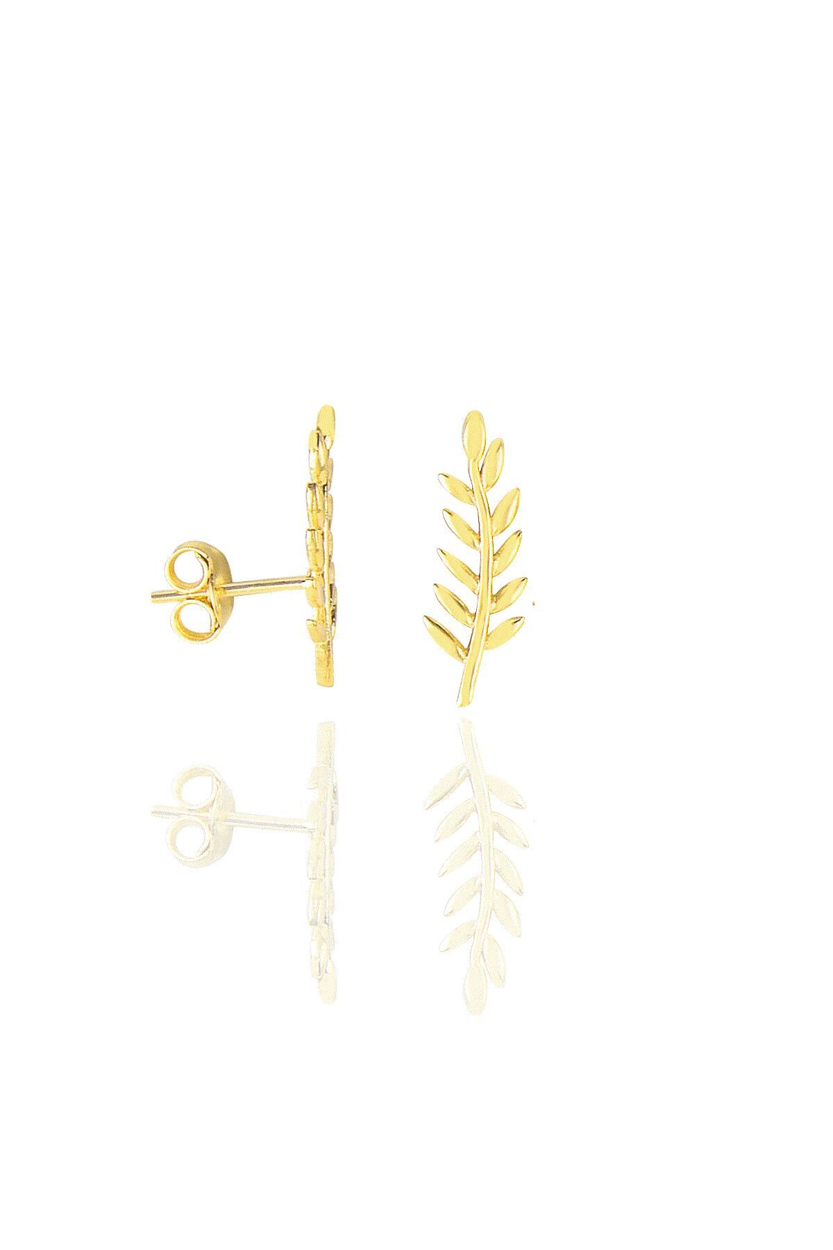 Gümüş altın yaldızlı yaprak modeli küpe SGTL11434GOLD