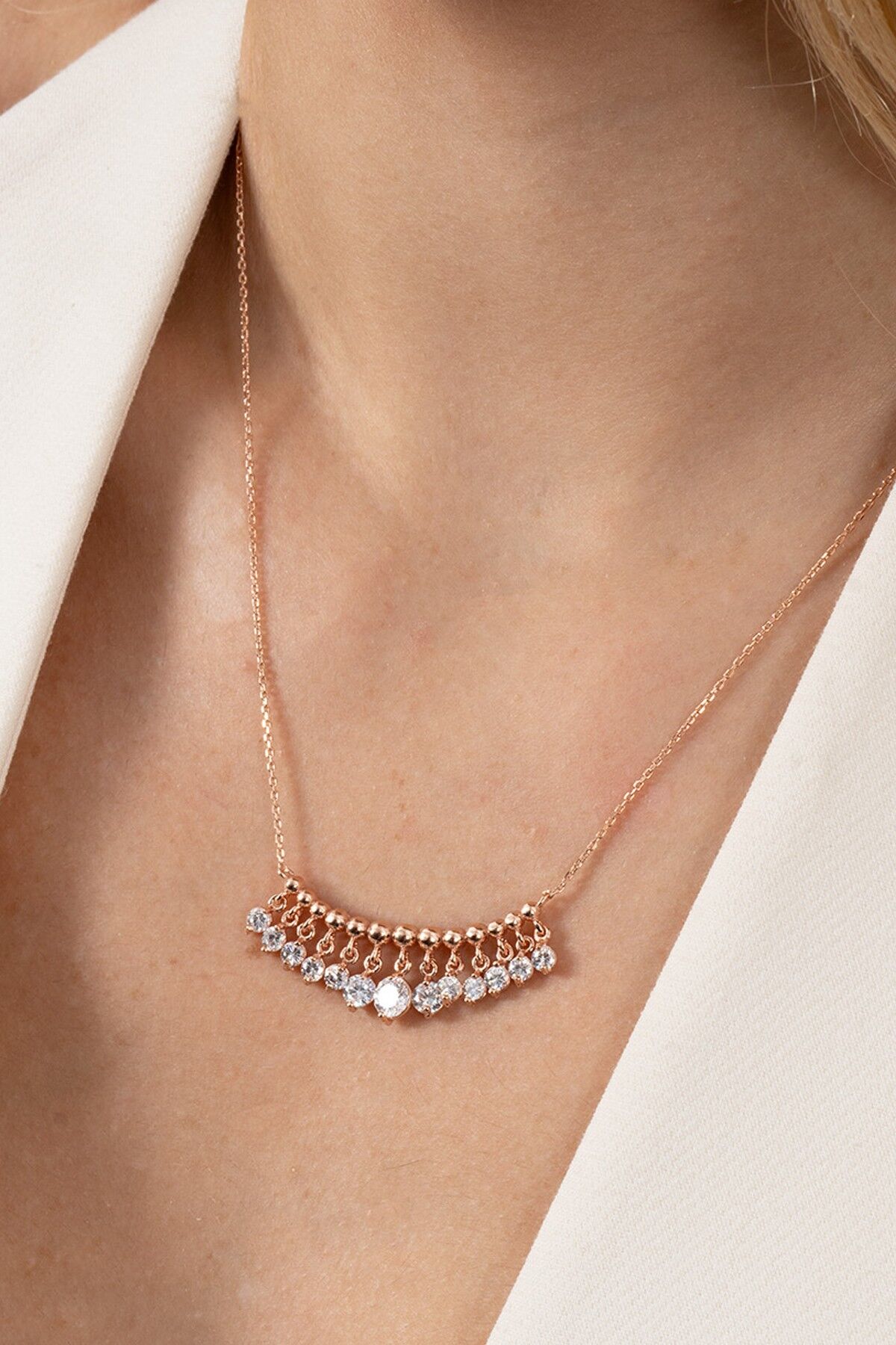 Gümüş rose zirkon taşlı shakira kolye SGTL11748BEYAZ