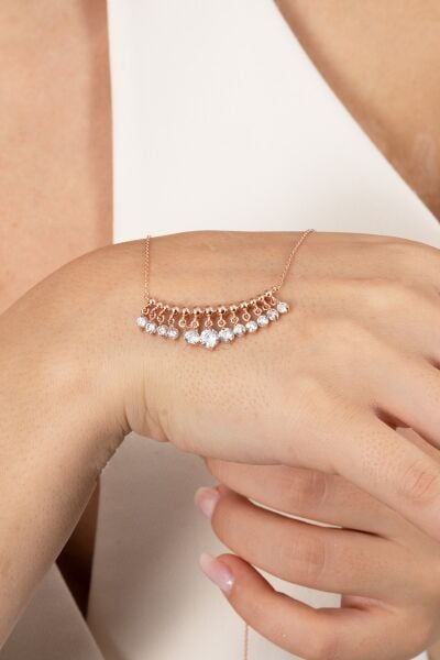 Gümüş rose zirkon taşlı shakira kolye SGTL11748BEYAZ