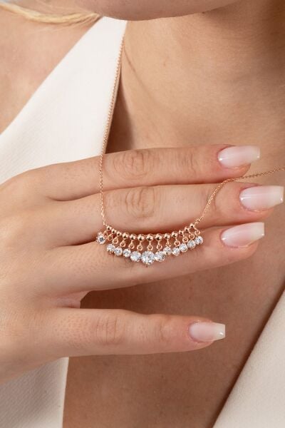 Gümüş rose zirkon taşlı shakira kolye SGTL11748BEYAZ