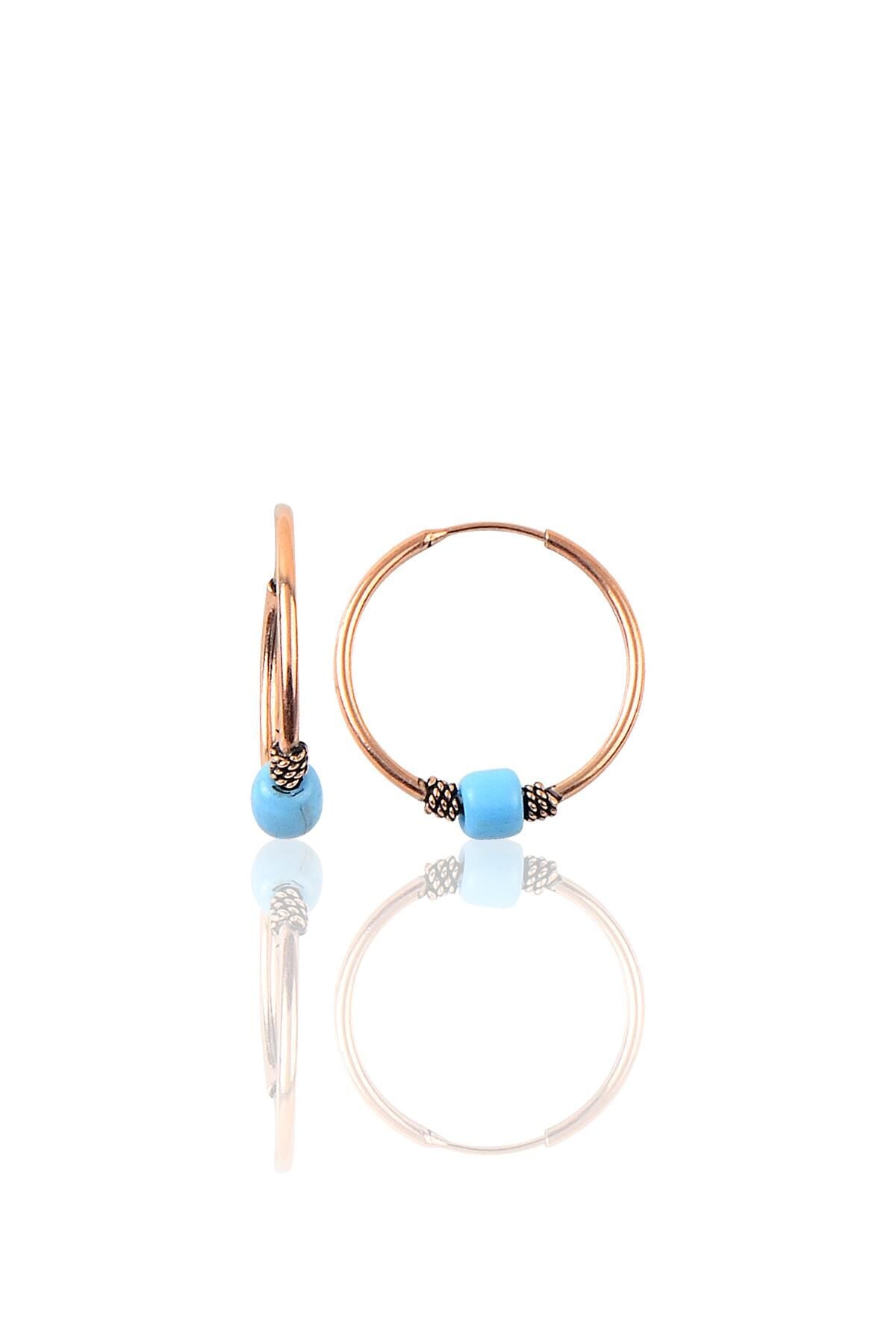 Gümüş  17 mm turkuaz taşlı halka küpe SGTL9504