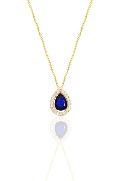 Gümüş altın yaldızlı safir taşlı damla modeli ikili set SGTL11521LACIVERT
