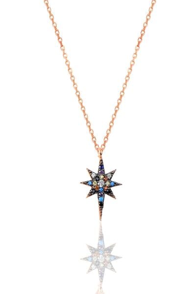 Gümüş rose renkli zirkon taşlı kutup yıldızı kolye SGTL11747RENKLI