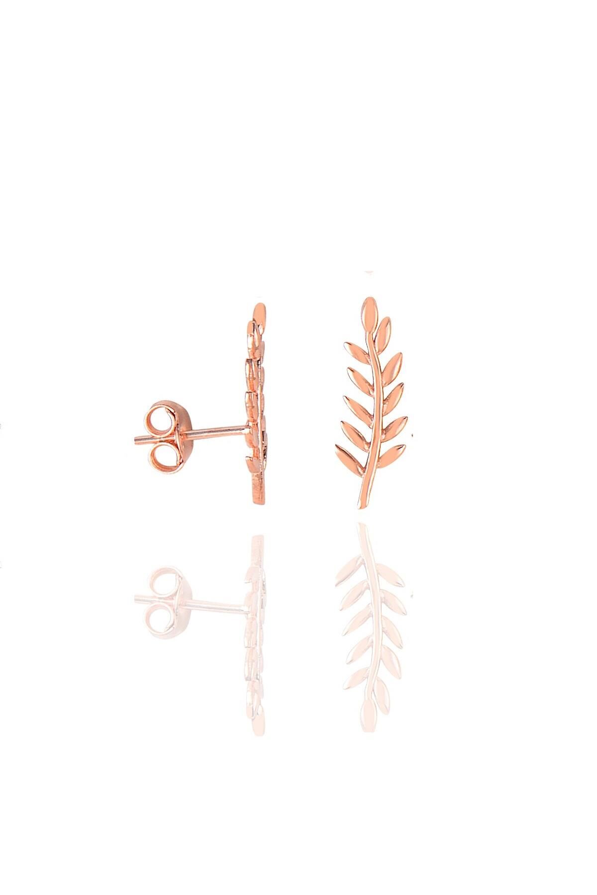 Gümüş rose  yaprak modeli küpe SGTL11434ROSE