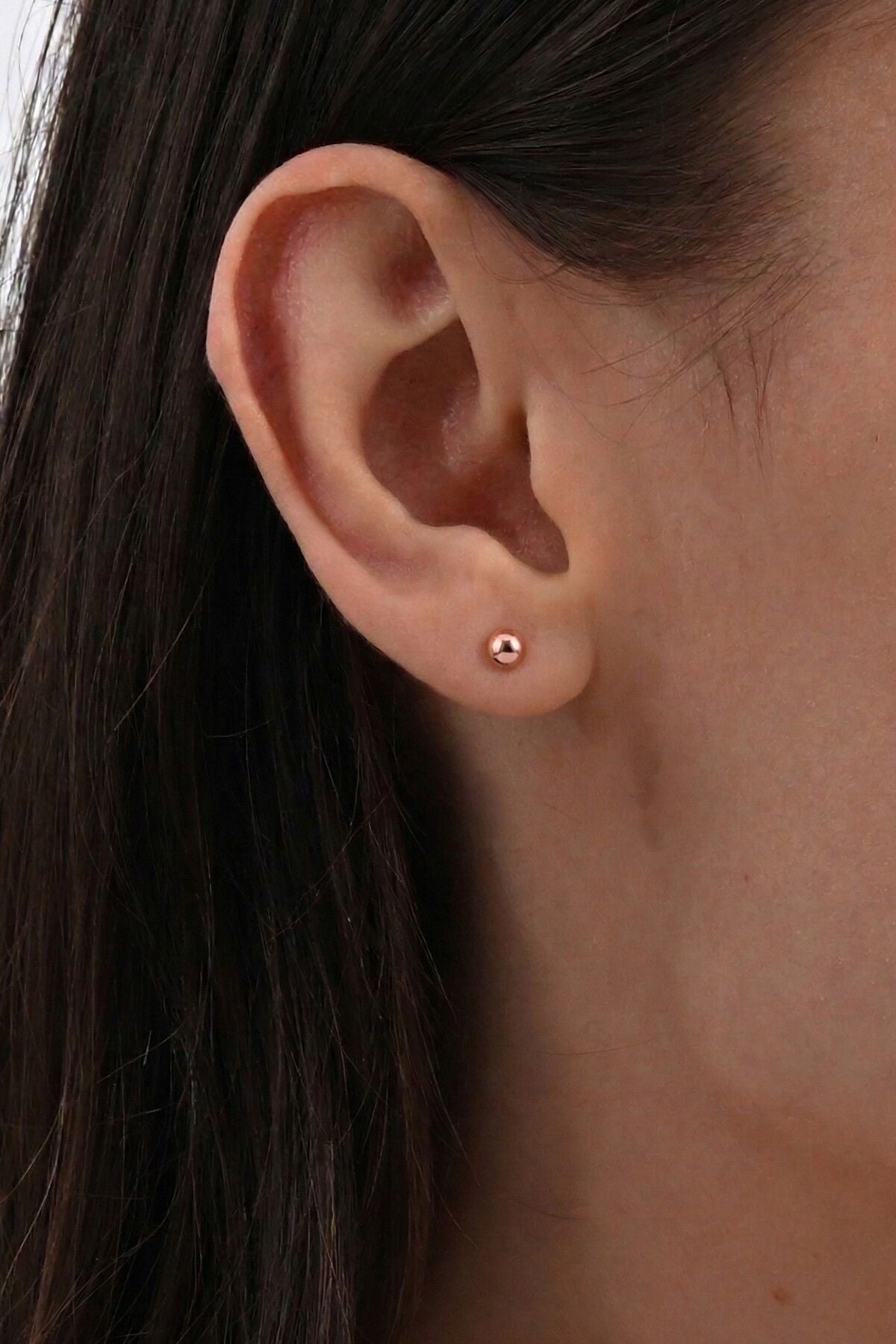 925 Ayar Gümüş Küpe rose Kaplama Bombeli Yassı Buton Küpe - Minimalist Tasarım SGTL13323ROSE