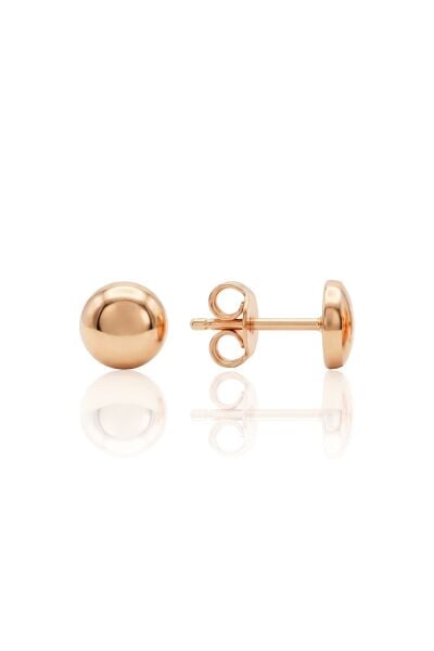 925 Ayar Gümüş Küpe rose Kaplama Bombeli Yassı Buton Küpe - Minimalist Tasarım SGTL13323ROSE