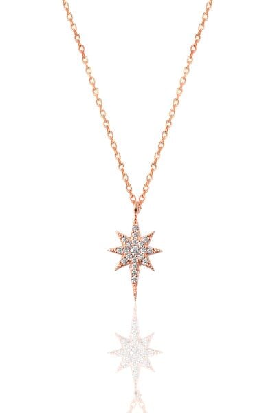 Gümüş rose zirkon taşlı kutup yıldızı kolye SGTL11747ROSE