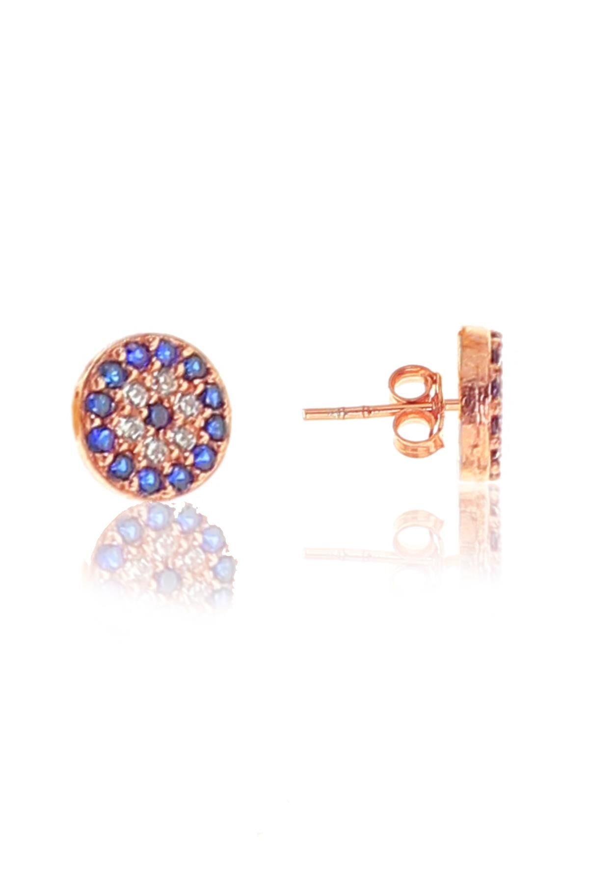 Gümüş rose zirkon taşlı nazar boncuklu küpe SGTL8967