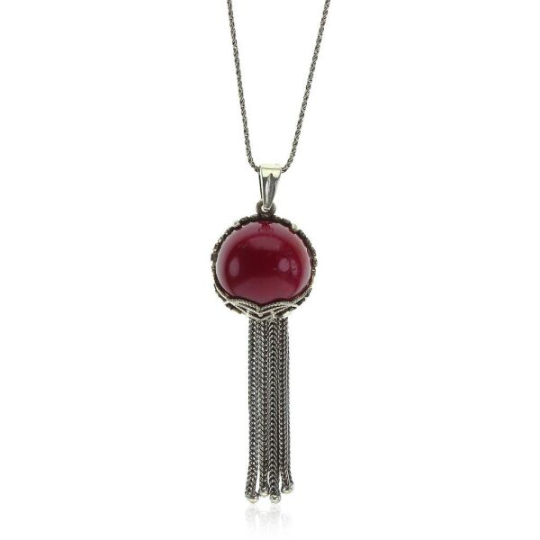 Gümüş kırmızı mercan renkli  püsküllü otantik üçlü set SGTL10435SET