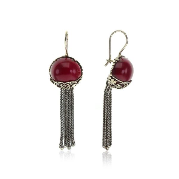 Gümüş kırmızı mercan renkli  püsküllü otantik üçlü set SGTL10435SET