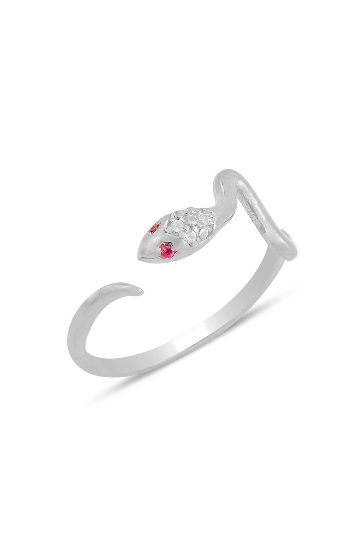 Gümüş rodyumlu zirkon taşlı üstten ayarlanabilir yılan yüzük SGTL12229RODAJ