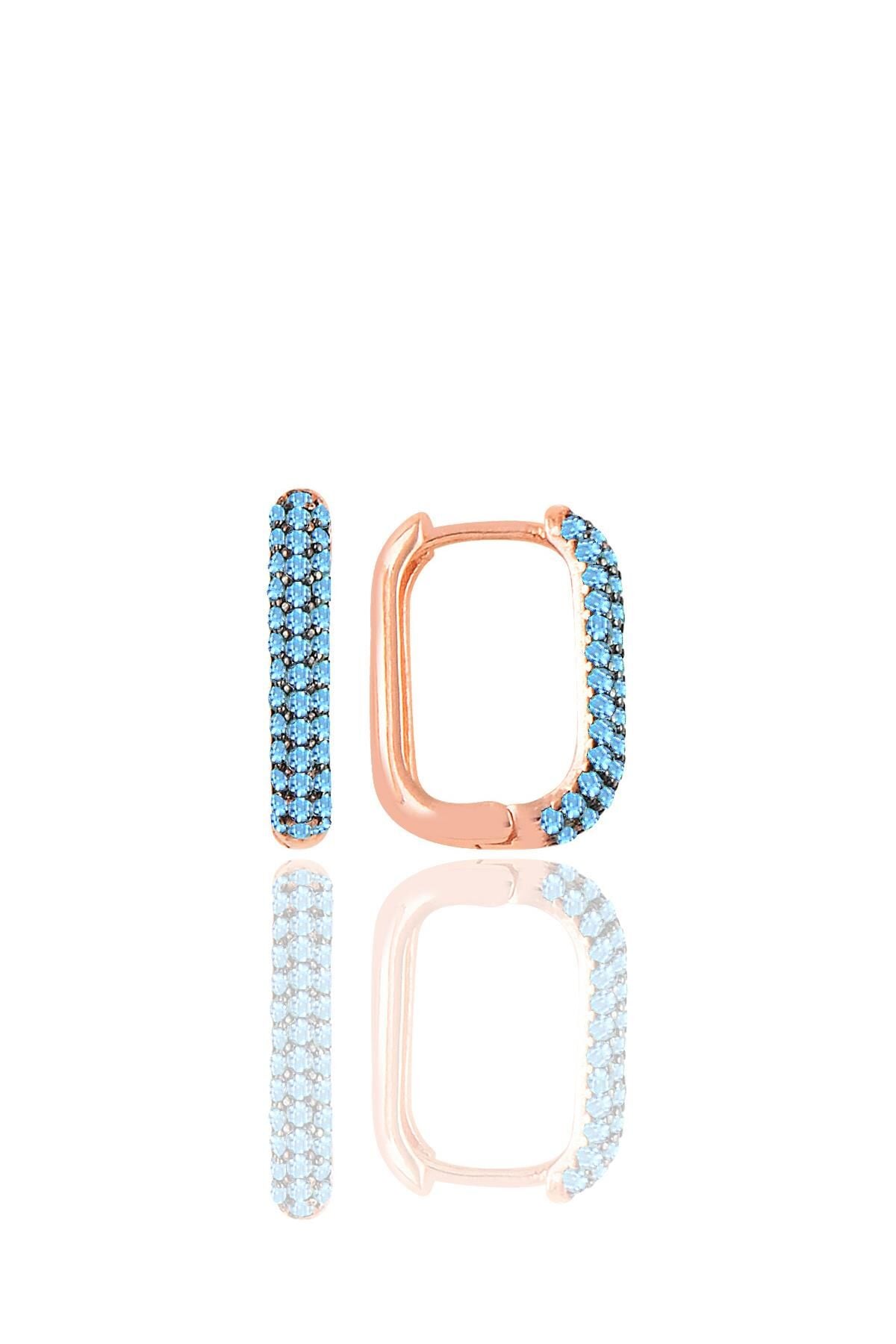 Gümüş rose akuamarin taşlı trend küpe SGTL10892MAVI