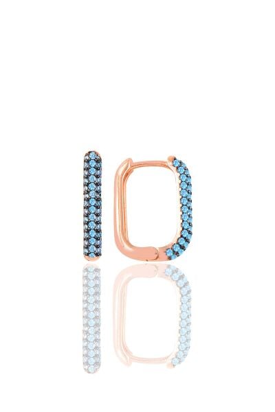 Gümüş rose akuamarin taşlı trend küpe SGTL10892MAVI