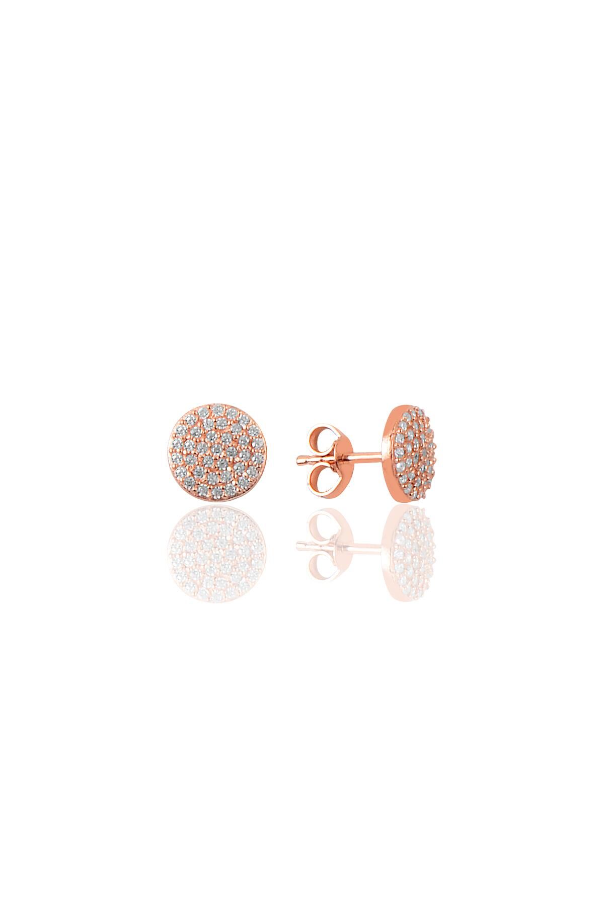 Gümüş rose yuvarlak zirkon taşlı küpe SGTL8969