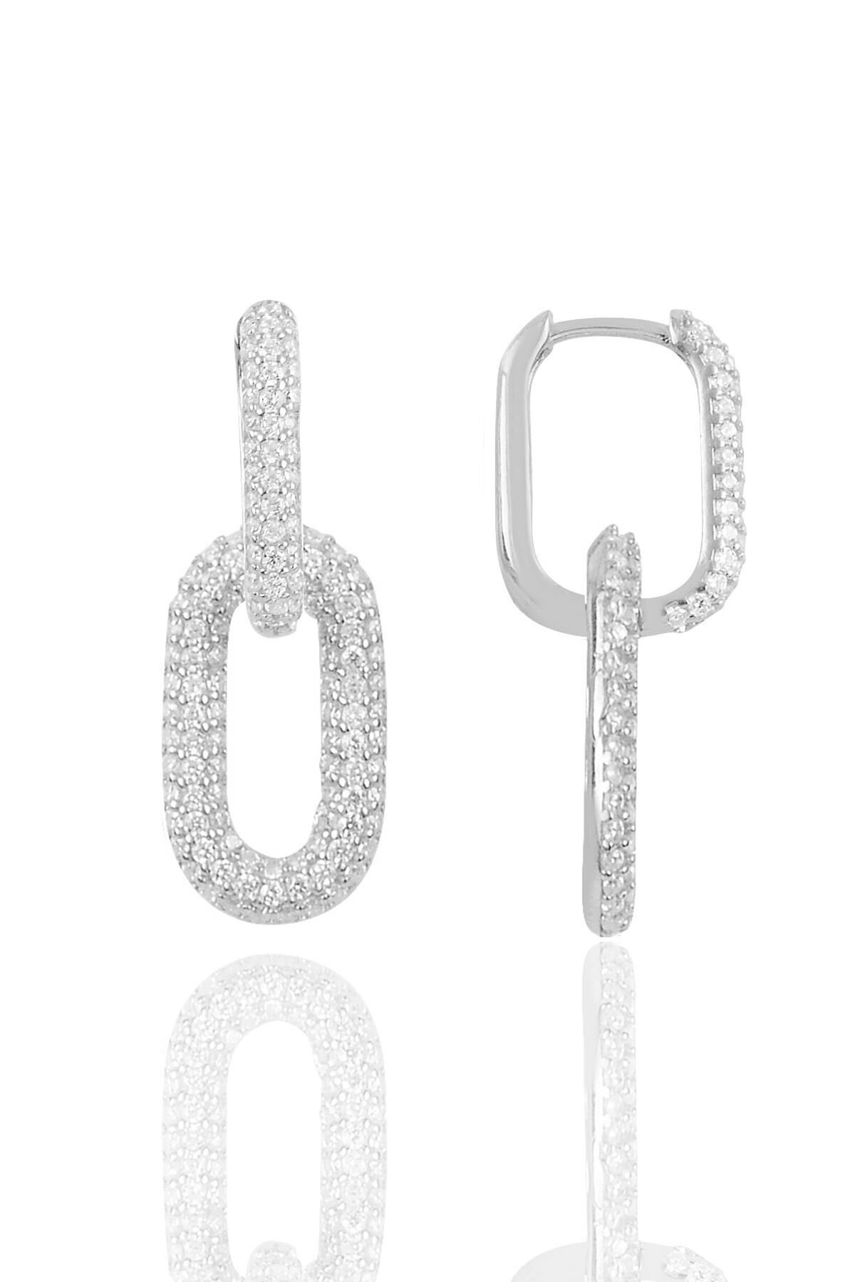 Gümüş rodyumlu zirkon taşlı sallantılı trend küpe SGTL12113RODAJ