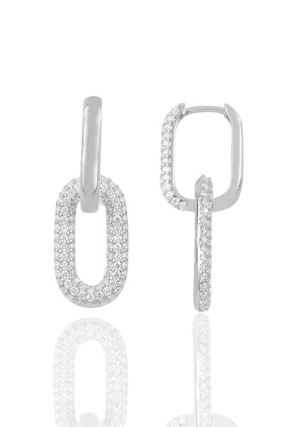 Gümüş rodyumlu zirkon taşlı sallantılı trend küpe SGTL12113RODAJ