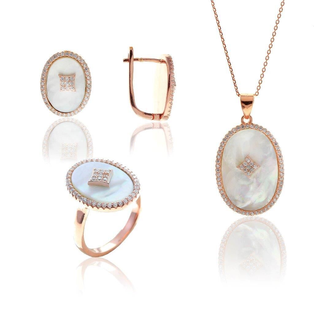 sedef ve zirkon taşlı üçlü set SGTL7013