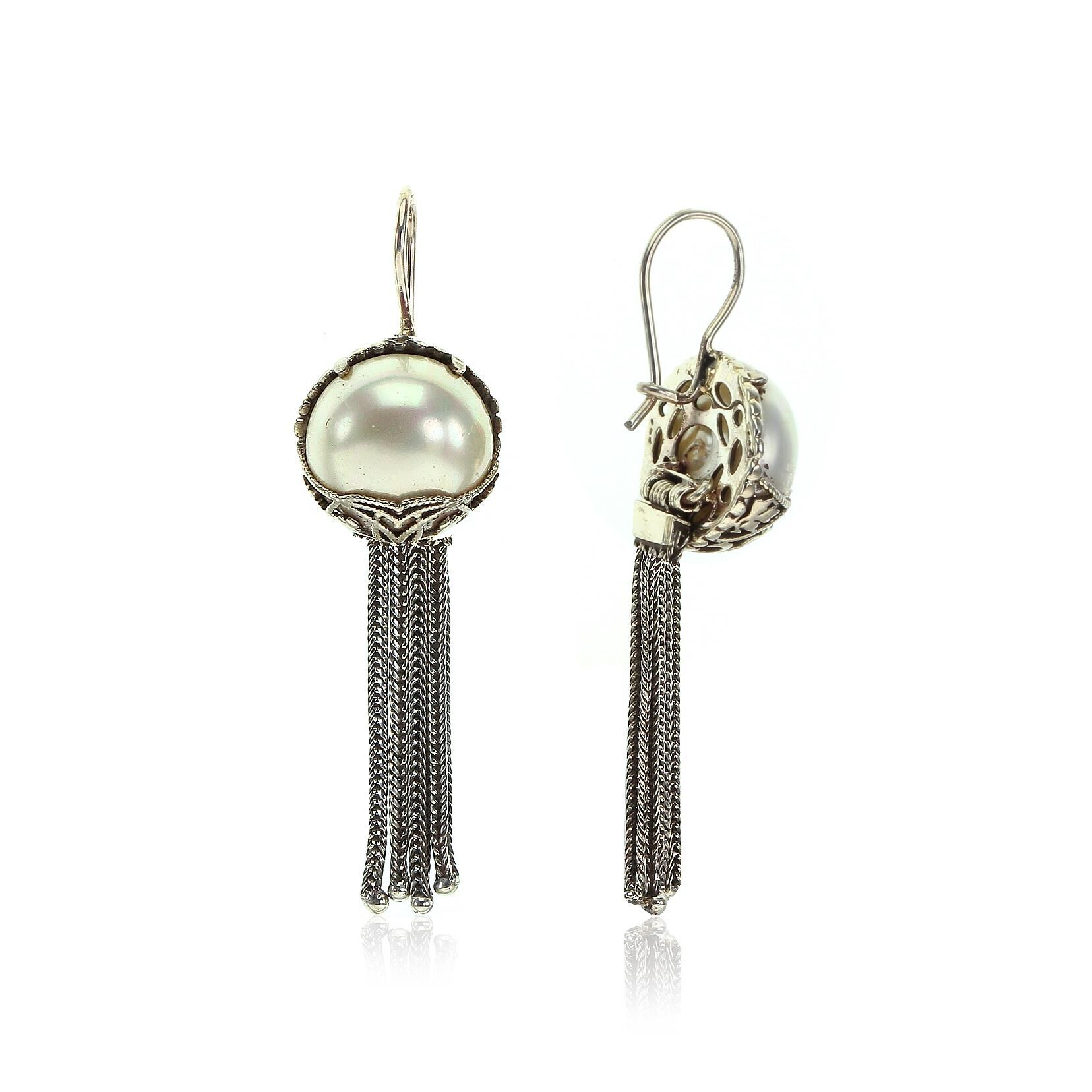 Gümüş incili  püsküllü otantik küpe SGTL11436KUPE