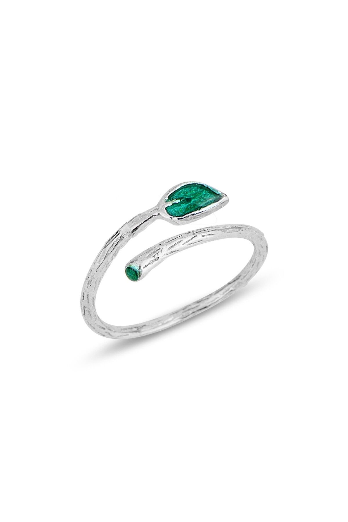 Gümüş rodyumlu mineli yaprak modeli üstten ayarlamalı yüzük SGTL12820RODAJ