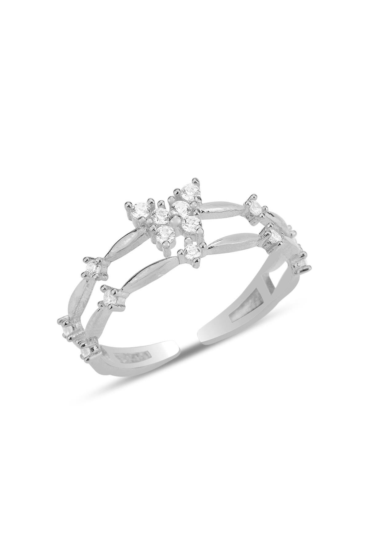 Gümüş rodyumlu zirkon taşlı alttan ayarlanabilir kelebek yüzük SGTL12228RODAJ