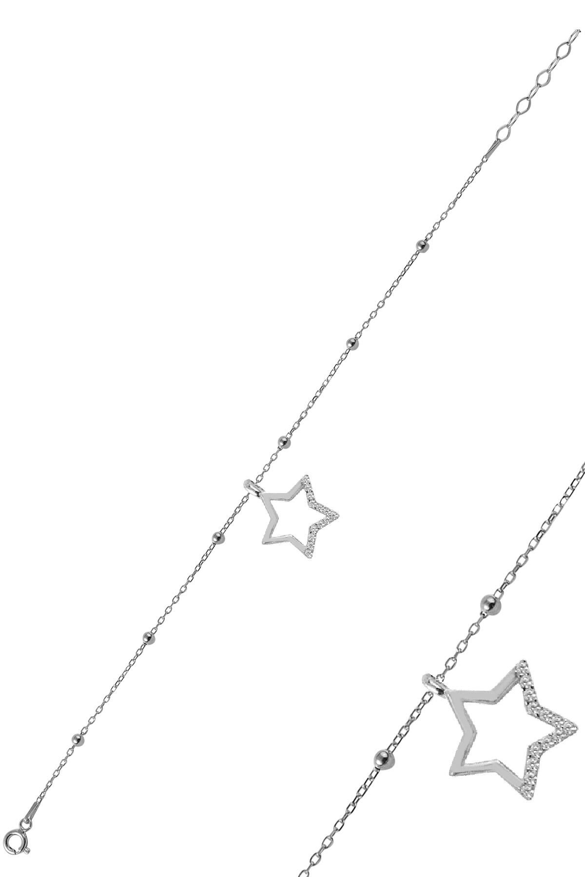 Gümüş zirkon taşlı yıldız figürlü top top bileklik SGTL12274RODAJ