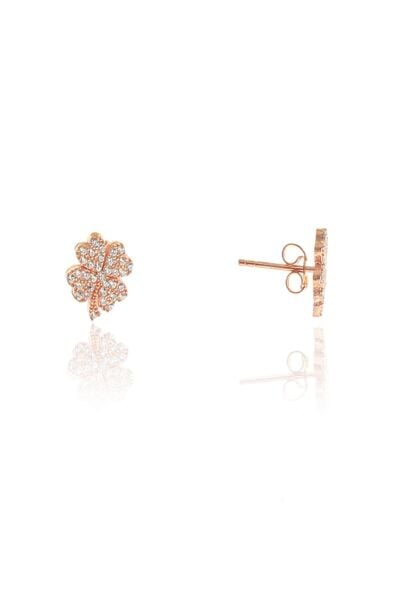 Gümüş rose zirkon taşlı yonca küpe SGTL8973