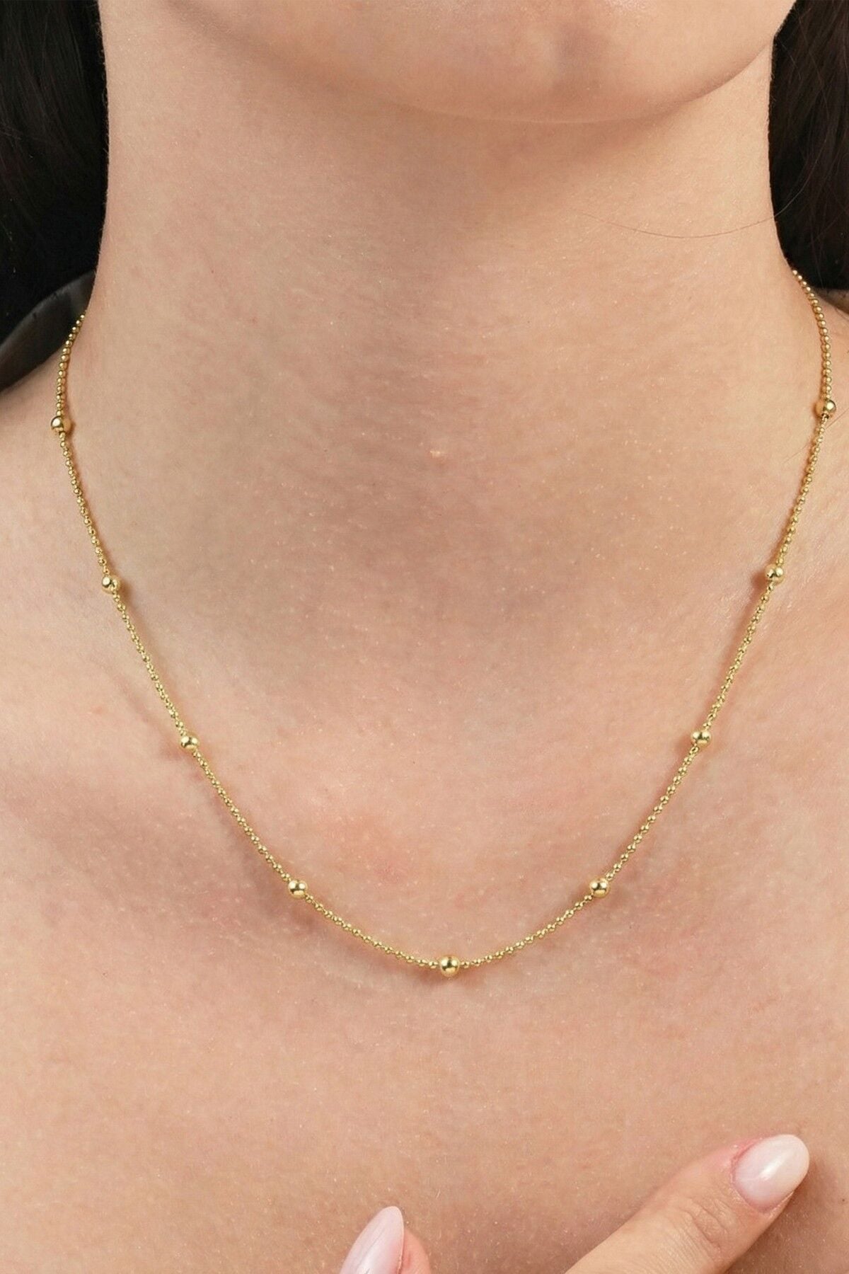 925 Ayar Gümüş Zincir Altın Kaplama Gold İtalyan Hepsi Top Top Zincir Kolye SGTL13316GOLD