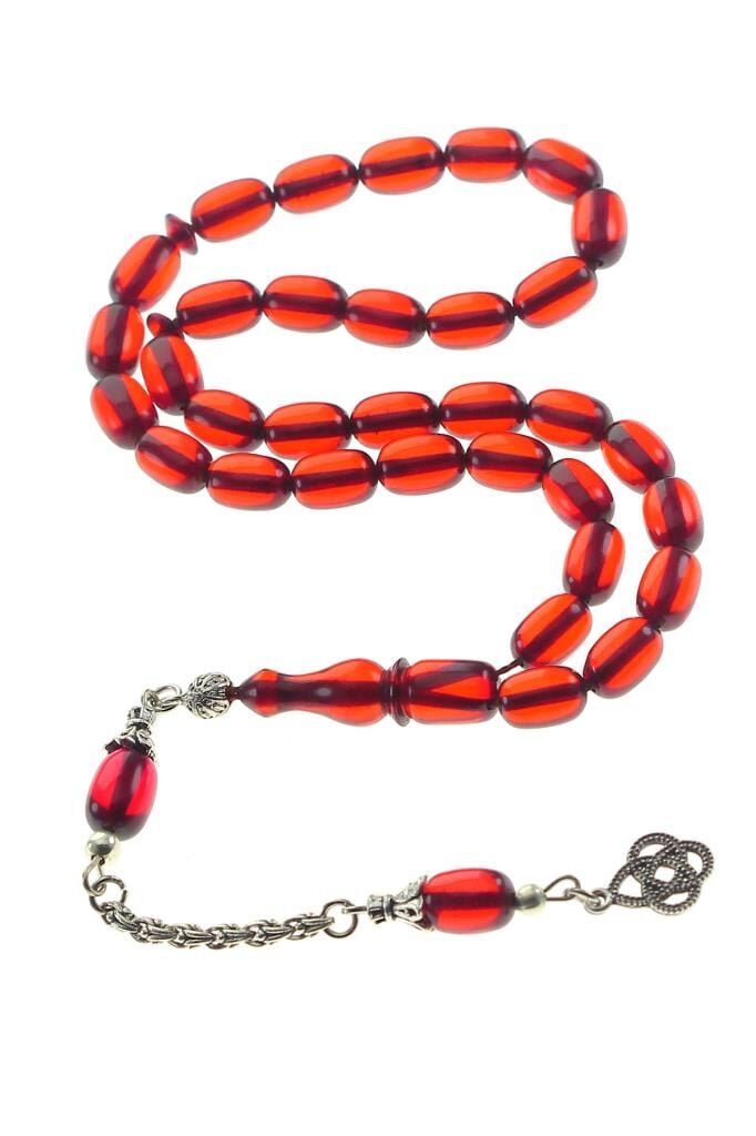 Hakiki Ateş kehribar tesbih Gümüş püsküllü (Midyat Kehribar) SGTL8397