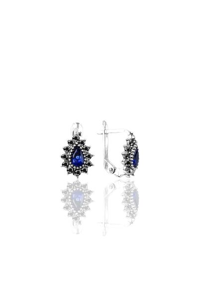 Gümüş markazit ve safir taşlı damla modeli küpe SGTL9513