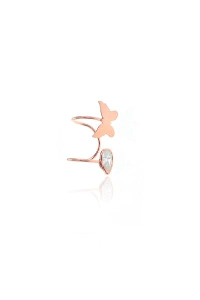 Gümüş rose kelebek damlalı kıkırdak küpe SGTL8975