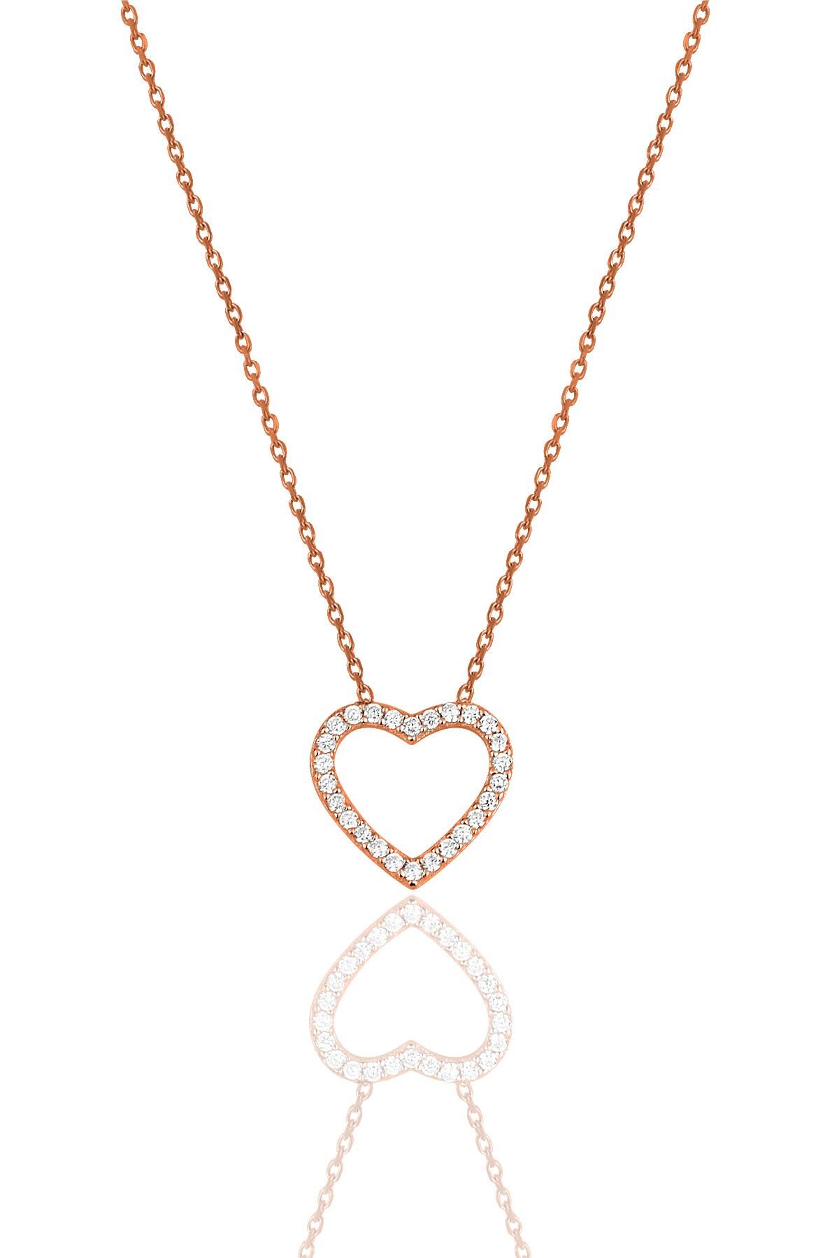 Gümüş Rose Zirkon Taşlı Kalp Kolye SGTL11723ROSE