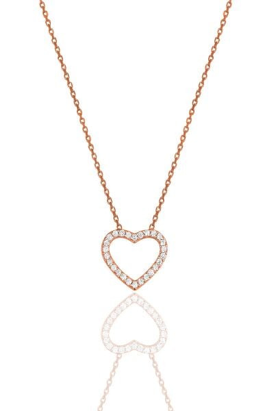 Gümüş Rose Zirkon Taşlı Kalp Kolye SGTL11723ROSE