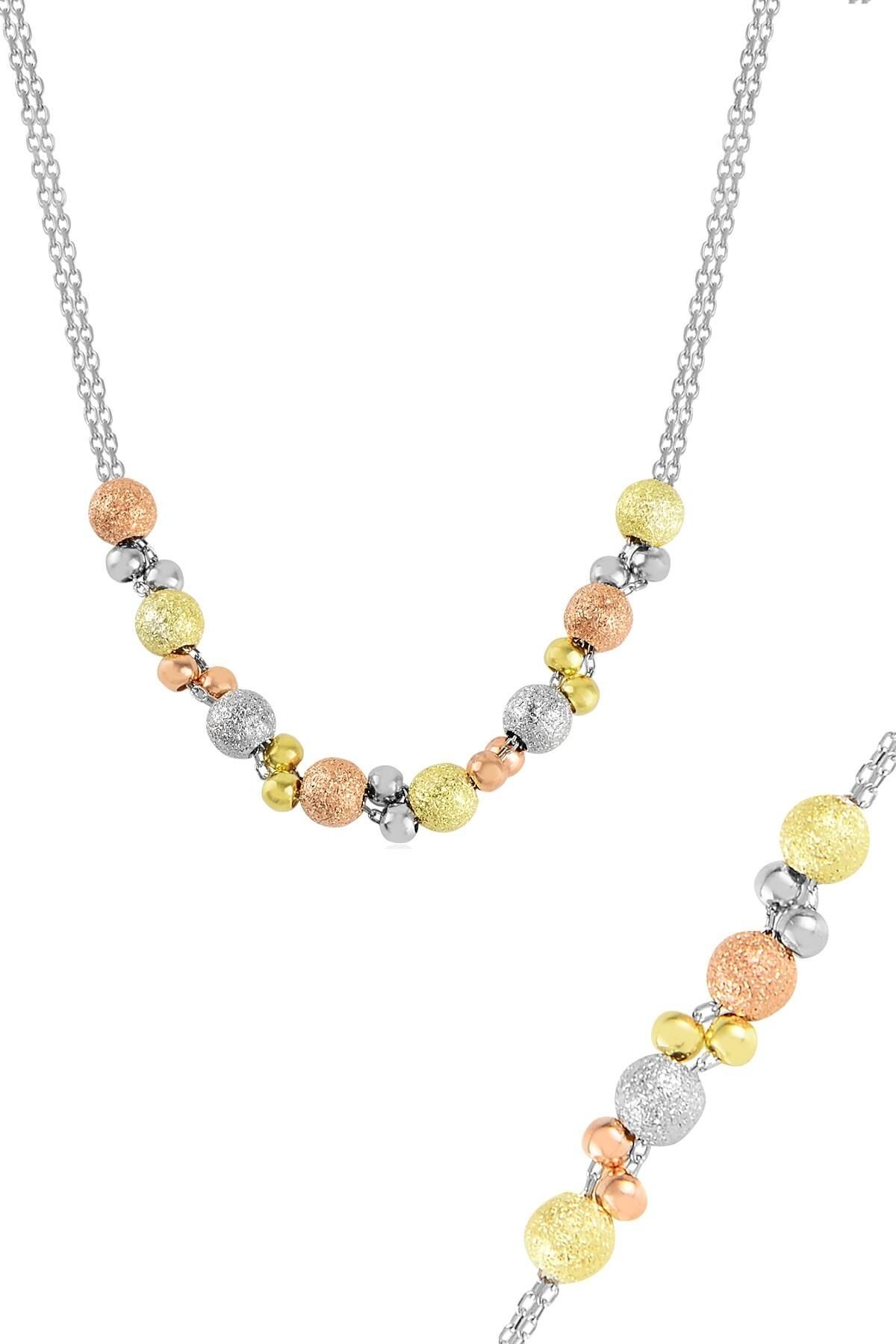 Gümüş altın yaldızlı, rodaj ve rose renkli dorissa dorica toplu kolye ve bileklik SGTL11424SET